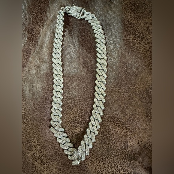 Men’s 18” Iced Out Silver Cuban Link Chain Necklace‎ – Hip Hop Bling Jewelry” - Picture 5 of 8